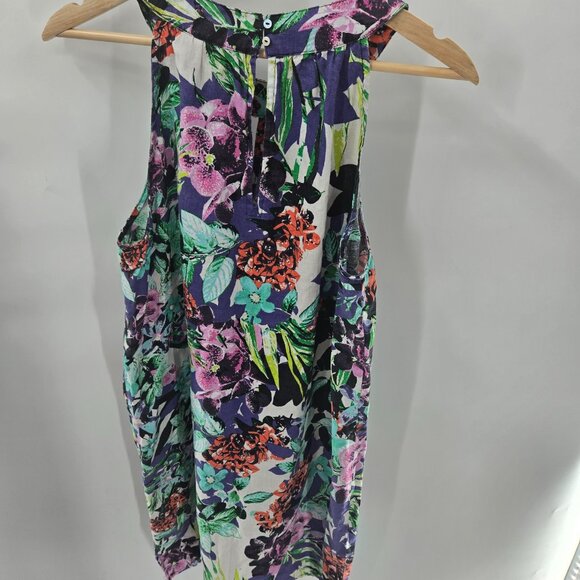 C&C California Floral Tropical 100% Linen Sheath Sleeveless Mini Dress - Picture 3 of 13